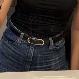 Abercrombie & Fitch Oval Buckle Belt Black Leather Gold Buckle Classic XS NWOT